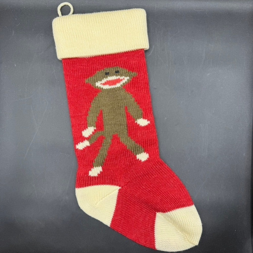 Vintage Unbranded Sock Monkey Christmas‎ Stocking OS Red Knit Retro Boho